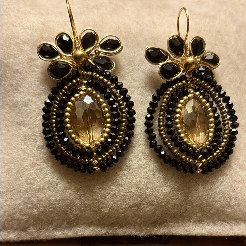 Elegant Black and Gold Beaded Earrings